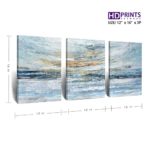 Abstract Canvas Wall Art for Bedroom 3 Piece Ocean Painting Coastal Theme Artwork Blue and Gold Sunset & Sunrise on the Beach Seascape Picture for Bathroom Living Room Light 12x16inchx3 panel