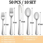 50 Piece Silverware Set Service for 10,Premium Stainless Steel Flatware Set,Mirror Polished Cutlery Utensil Set,Durable Home Kitchen Eating Tableware Set,Include Fork Knife Spoon Set,Dishwasher Safe