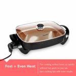Caynel Professional Non-stick Copper Electric Skillet Jumbo, Deep Dish with Tempered Glass Vented Lid, Upgrade Thermostat, 16”x 12”x 3.15”- 8 quart, Copper (Copper)