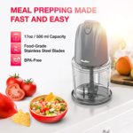 Mueller Electric Chopper Mini Food Processor for Vegetables, Fruits, Nuts, Meats, and Puree – 2 Stainless Steel Blades & Whisk for Chopping, Blending, Slicing, Whisking, Gray