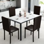 AWQM 5 Piece Dining Table Set for 4,Faux Marble Kitchen Table and Chairs for 4, Modern Dining Room Table Set with PU Leather Chairs, Dinette for Small Spaces,Breakfast Nook,Living Room, White