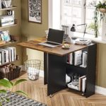 Folding Dining Table with 6 Wheels, Drop Leaf Tables for Small Spaces, Foldable Dining Table with 2-Layer Storage Rack, Folding Kitchen Table, Rustic Brown and Black