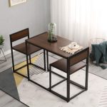 SDHYL 3 Piece Dining Set Dining Table Set with 2 Chairs Breakfast Table for Kitchen, Coffee Table Set, Home Office Table Set, Computer Table for 2, Portable Table Set, Walnut