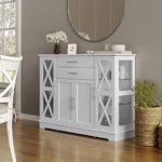 BELLEZE Wood 47 Inch Sideboard Buffet Storage Cabinet Console Sofa Table, Kitchen Dining Room Home Decor, Modern Farmhouse Style Entryway Coffee Bar Display Hutch – Ryland (White)