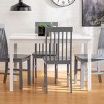 Walker Edison 4 Person Modern Farmhouse Wood Small Dining Table Dining Room Kitchen Table Set Dining 4 Chairs Set, 48 Inch, White and Grey