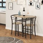 Jummico 3 Pieces Dining Set for 2 Small Kitchen Breakfast Table Set Space Saving Wooden Chairs and Table Set for Apartment Dining Room with Metal Frame and Wine Rack,Walnut