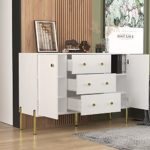 ECACAD Buffet Sideboard Storage Cabinet with 3 Drawers, 2 Doors & Adjustable Shelves, Modern Kitchen Cupboard Console Table for Dining Room, Entryway, White (47.2”W x 15.7”D x 31.9”H)