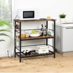 HOOBRO Kitchen Island with Power Outlet, Kitchen Storage Island with Wine Rack and Hooks, 3 Tier Coffee Station and Microwave Stand, for Home, Kitchen and Dinning Room, Rustic Brown BF021ZD01