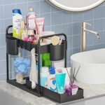 Under Sink Organizers and Storage 2 Tier Pull Out Cabinet Organizer Multipurpose Sliding Bathroom Organization Kitchen Organization Under Sink Shelf Cleaning Supplies Organizer Rack with Cups & Hooks