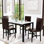 tantohom 5 Piece Faux Marble Dining Table Set- Space Saving Kitchen Table and Chairs for 4, Modern Style Table Set with 4 Leather Chairs Perfect for Dining Room, Kitchen, Breakfast Corner