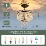 DAFKOS Modern Crystal Chandelier,3 Lights Semi Flush Mount Ceiling Light Fixture , Black Farmhouse Ceiling lamp for Bedroom Living Room Dining Room Entryway Hallway