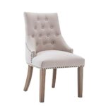 NOBPEINT Dining Chair Beige Fabric Leisure Padded Ring Chair, Nailed Trim, Set of 2