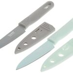 Tovolo Set of 2 – 8″ Paring Knives with BONUS Protective Blade Covers! Great for Cutting Dicing & Slicing Tomatoes, Fruits, Meat & More, Mint & Cool Gray