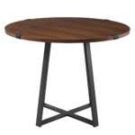 Walker Edison 4 Person Round Industrial Modern Wood Small Dining Table Dining Room Kitchen Table Set Dining Chairs Set, 40 Inch, Dark Walnut and Black
