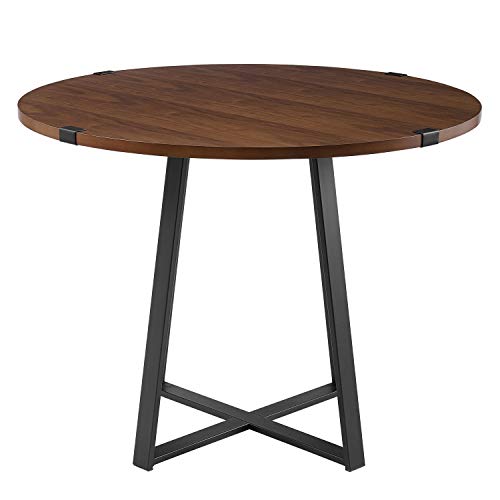 Walker Edison 4 Person Round Industrial Modern Wood Small Dining Table