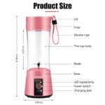 JLLOM Personal Blender Mini Blender Cup for Smoothies Shakes, Rechargeable Travel Blender with USB Cable, On The Go Blender with Silicone Straw & Straw Cleaning Brush (Pink)