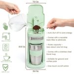 Ultimate 2-In-1 Single Cup Coffee Maker & 14oz Travel Mug Combo | Portable & Lightweight Personal Drip Coffee Brewer & Tumbler Advanced Auto Shut Off Function & Reusable Eco-Friendly Filter (Green)