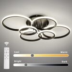 Dimmable 99W Modern LED Ceiling Light, 6 Rings Circle Ceiling Lamps with Remote Control, 3-Color Semi Flush Mount Light Fixtures, 3000K-6500K for Living Room Dining Room Bedroom Lighting