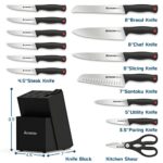 Astercook Knife Set with Built-in Sharpener Block, Dishwasher Safe Kitchen Knife Set with Block, 14 Pcs High Carbon Stainless Steel Block Knife Set with Self Sharpening and 6 Steak Knives, Black