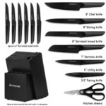 Knife Set, 15 Pieces Chef Kitchen Knife Set with Block, Built-in Knife Sharpener, German Stainless Steel Knife Block Set, Dishwasher Safe, Elegant Black