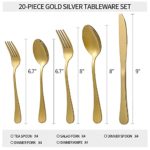 20-piece Gold Silverware Set, Stainless Steel Flatware Set, Cutlery Set For Home Kitchen Restaurant Hotel, Tableware Set Service for 4, Dishwasher Safe
