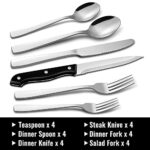 Hiware 24-Piece Silverware Set with Steak Knives, Stainless Steel Cutlery Set, Mirror Polished Utensils for 4, Includes Forks Spoons Knives Silverware, Dishwasher Safe