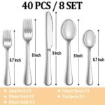 40 Piece Silverware Set Service for 8,Premium Stainless Steel Flatware Set,Mirror Polished Cutlery Utensil Set,Durable Home Kitchen Eating Tableware Set,Include Fork Knife Spoon Set,Dishwasher Safe
