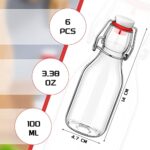 6 Pcs Flip Top Glass Bottles with Caps 3.38 oz Beer Bottles Clear Swing Top Glass Bottles Vinegar Kombucha Bottles Leakproof Bottles with Stoppers Airtight Lids for Home Brewing Beverages Water Wine