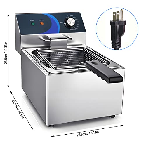 HOOC HOOCOO Electric Deep Fryer, Single Tank Commercial Deep Fryer 10L