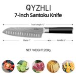 QYZHLI Chef Knife – 7 Inch Santoku Chefs Knife Kitchen Knife 5cr15mov Stainless Steel Laser Damascus,2 Pack with Finger Protector