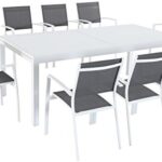 M?d Furniture Mod HARPDN9PC-WHT Harper 9-Piece Set with 8 Sling Chairs and a 40″ x 118″ Expandable Dining Table Outdoor Furniture, White
