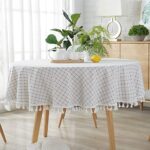 meioro Round Tablecloth Rectangular Checked Fringe Dinner Picnic Table Cloth Linen Fabric Decorative Dust-Proof Table Cover Tablecloths for Kitchen Dinning Tabletop Decoration