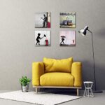 Biufo Banksy Wall Art Street Graffiti Canvas Print Picture Modern Painting Artwork for Living Room Bathroom Bedroom Decor (12″x12″x4pcs)