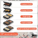 5 in 1 Electric Contact Grill and Griddle, Panini Press Grill Sandwich Maker, CATTLEMAN CUISINE Indoor Grill with Removable Nonstick Grill Plates, Smart Probe, LCD Display, Stainless Steel, 1600W