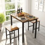 LINKROMAT 3 Piece Dinner Table Set, Small Dining Table for 2, Farmhouse Kitchen Table and Chairs, Space Saving Dining Room Table for Small Spaces, Kitchen & Dining Room Sets w/2 Stool, Rustic Brown
