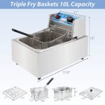Dehyber Upgraded 10.6QT/10L Deep Fryer with Basket-6.3QT,1800W Commercial Electric Fryers with Lid,Professional Indoor Table Large French Fryer with Temperature Control for Restaurant Kitchen