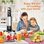 Immersion Hand Blender, 500 Watt 6-Speed 4-in-1 Handheld Multi-Purpose Stick Blender with Egg Whisk, 600ml Container, Food Grinder Puree for Infant Food, Smoothies and Soups