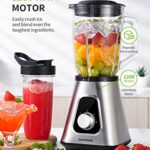 SHARDOR Countertop Blender for Shake and Smoothies with 1200W, with 52oz Glass Jar, 3 Adjustable Speed Control + 22oz Travel Cup for Frozen Fruit Drinks, Smoothies, Sauces & More, Sliver