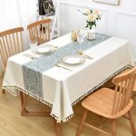 Yofori Heavy Duty Cotton Linen Tablecloth for Rectangular Tables Solid Embroidery Lattice Table Cloth for Kitchen Dinning Tabletop Decoration (Flowers, 52×70 inch)