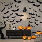 HolidayIdeas Bats Halloween Decorations, 64 PCS 4 Plus Sizes 3D Black Wall Stickers for Kids Room, Bathroom, Home Decor