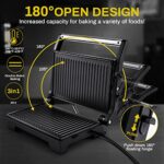 MONXOOK Panini Press Sandwich Maker, Non-Stick Coated Plates (9.06INx5.63IN), Opens 180 Degrees, 1000W Sandwich Press, Contact Indoor Grill with Locking Lid, Black
