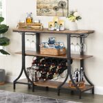 HOMYSHOPY Wine Rack Table with Glass Holder, Liquor Cabinet with Wine Storage, Industrial Wine Cabinet Bar Furniture for Living Room and Dining Room (Rustic Brown)