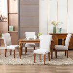 COLAMY Upholstered Parsons Dining Chairs Set of 4, Fabric Dining Room Kitchen Side Chair with Nailhead Trim and Wood Legs – Beige