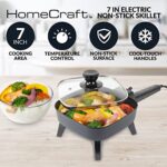 HomeCraft 7-Inch Electric Non-Stick Skillet, Adjustable Temperature Control, Cool-Touch Handle with Tempered Glass Lid, Perfect For Healthy Keto & Low-Carb Diets, Rice Bowls, & Eggs
