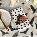 Artoid Mode Stripes Dots Truck Pumpkins Spooky Trick or Treat Halloween Kitchen Towels Dish Towels, 18×26 Inch Seasonal Decor Hand Towels Set of 4