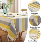 AmHoo Striped Tassel Tablecloth Stitching Rectangle Table Cloth Cotton Linen Fabric Table Cover for Kitchen Dinning Tabletop 55 x 70 Inch Yellow