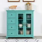 Giantex Buffet Sideboard, Wood Storage Cabinet, Console Table with 4 Drawers, 2-Door Credenza, Living Room Dining Room Furniture, Buffet Server, Kitchen Pantry Cupboard (Sea Green)