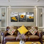 Large Size Canvas Wall Art For Living Room Family Bedroom Wall Painting Decoration ,Bathroom Wall Decor Kitchen Home Decoration Black And White Sunflower Flowerswall Pictures Artwork,20×28 3 Piece