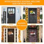 ATTGREAT Welcome Sign for Front Door with 4 Seasonal Wreaths, 12 Inch Round Wood Interchangeable Welcome Sign, Outdoor Indoor Hanging Sign for Spring Summer Autumn Winter Farmhouse Porch Wall Decor