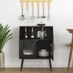 cosimates Sideboard Buffet Storage Cabinet, Kitchen Accent Cabinet with Open Shelf for Living Room, Hallway, Black
